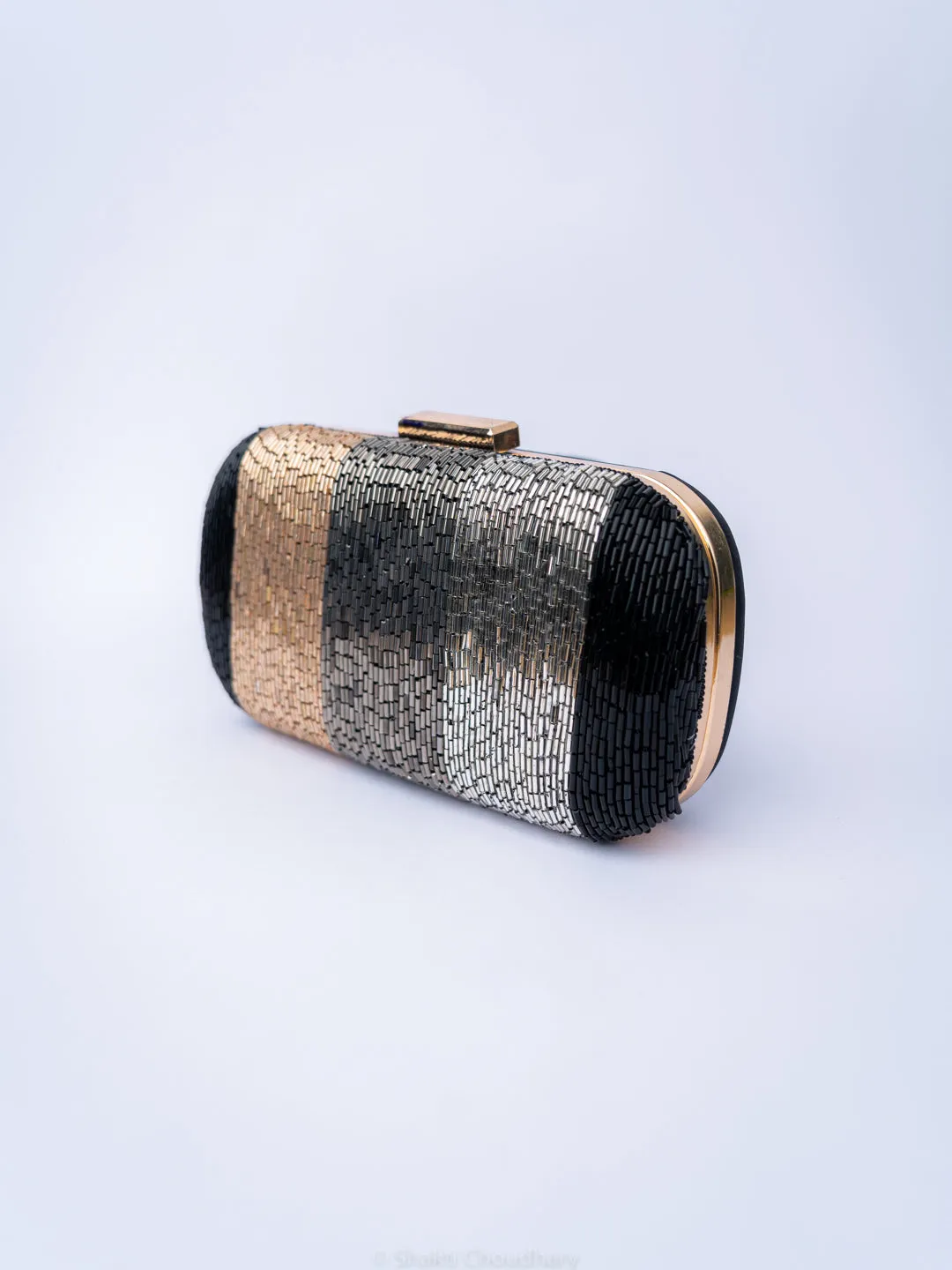 NR By Nidhi Rathi Black Brown Embellished Box Clutch