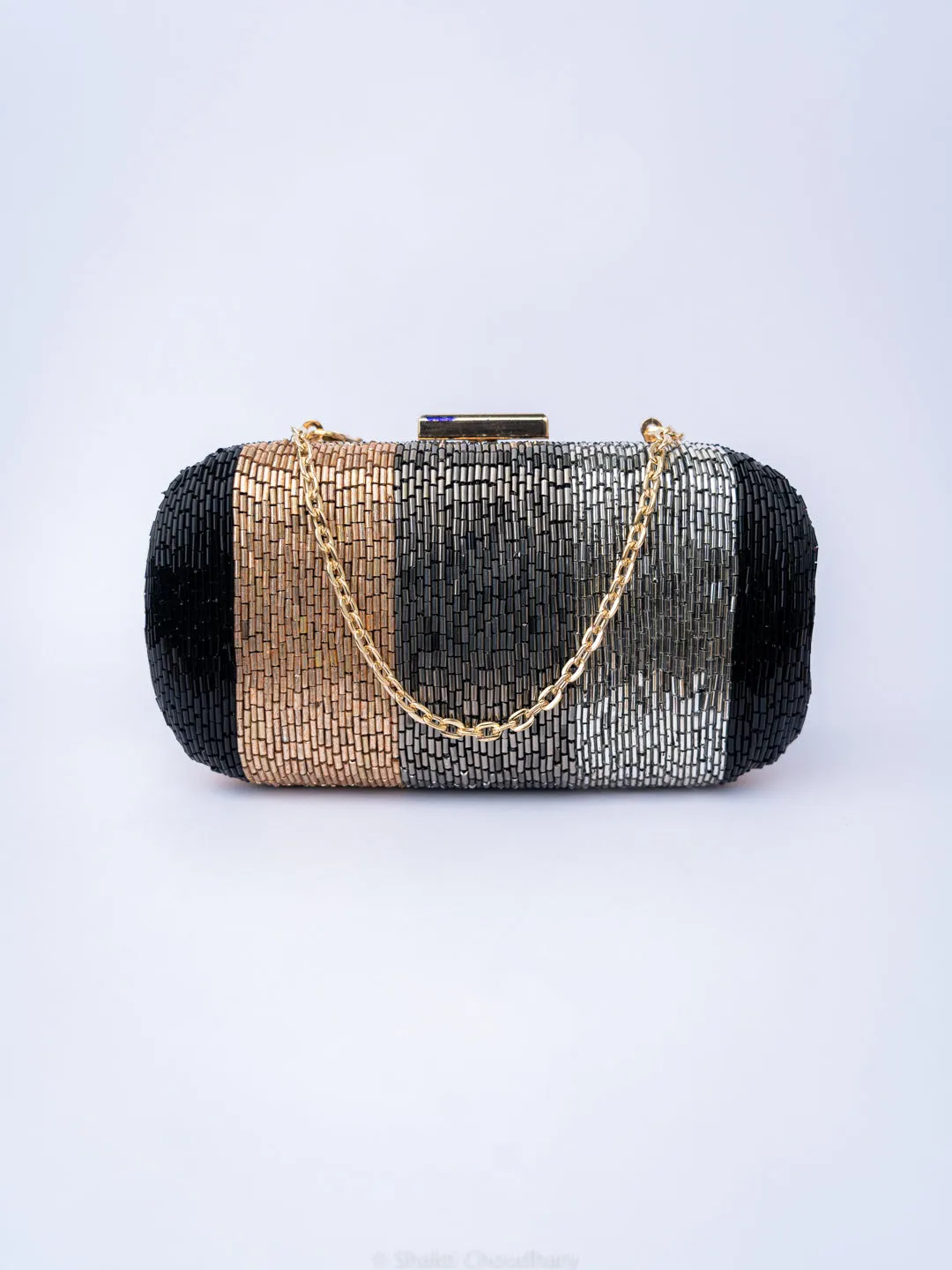 NR By Nidhi Rathi Black Brown Embellished Box Clutch
