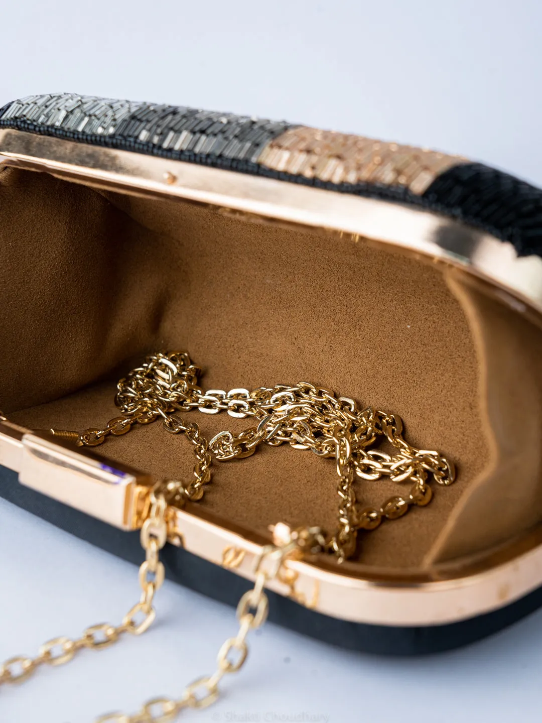 NR By Nidhi Rathi Black Brown Embellished Box Clutch