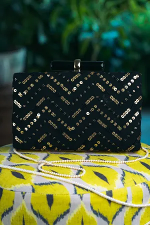 NR By Nidhi Rathi Black Gold-Toned Embellished Box Clutch