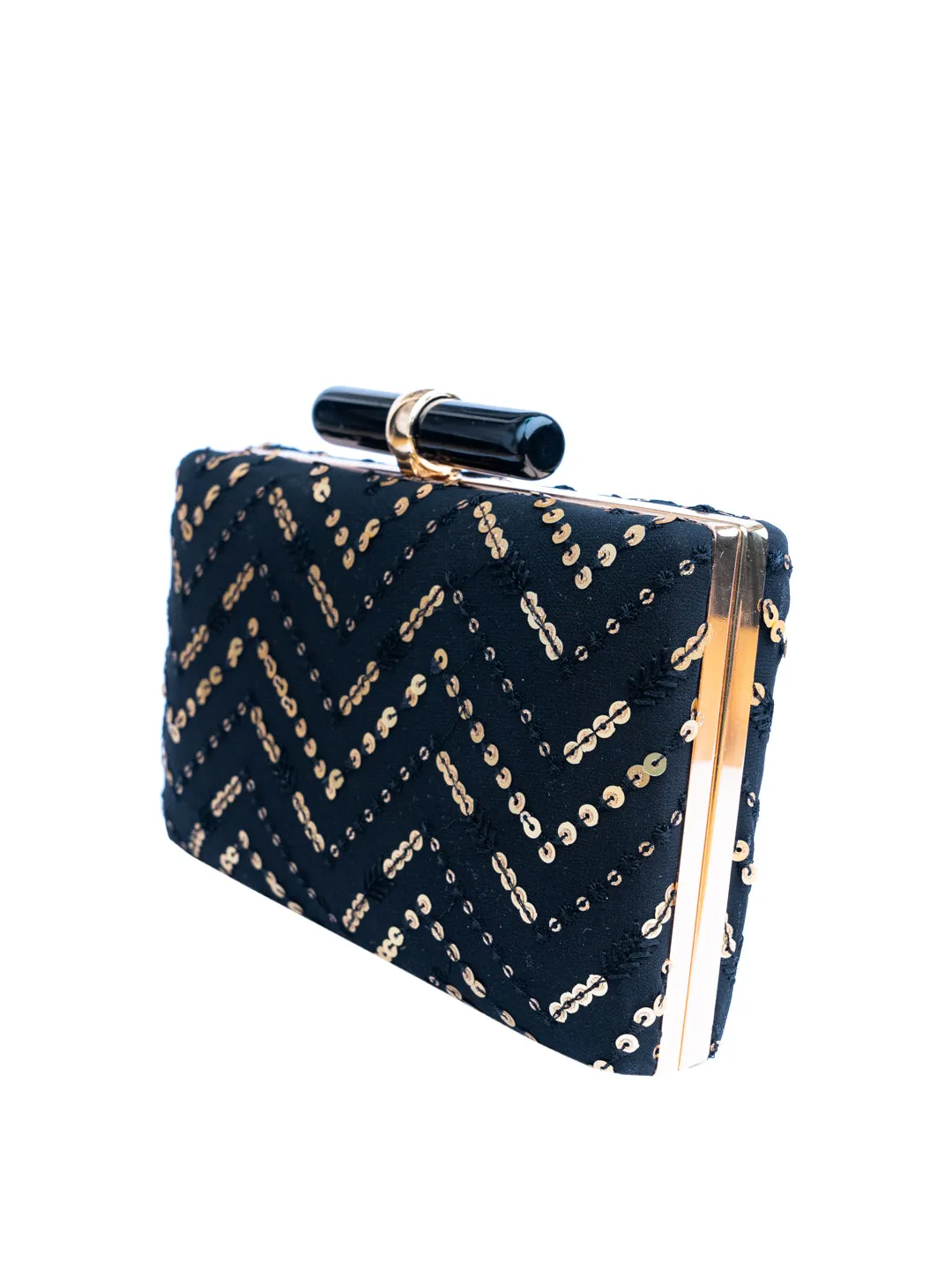 NR By Nidhi Rathi Black Gold-Toned Embellished Box Clutch