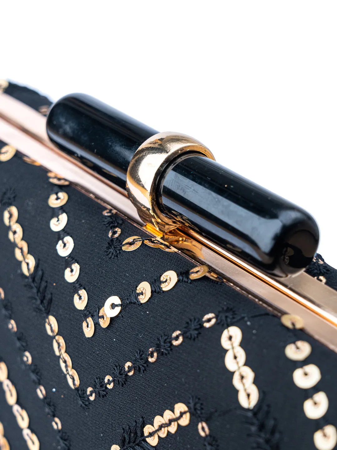 NR By Nidhi Rathi Black Gold-Toned Embellished Box Clutch