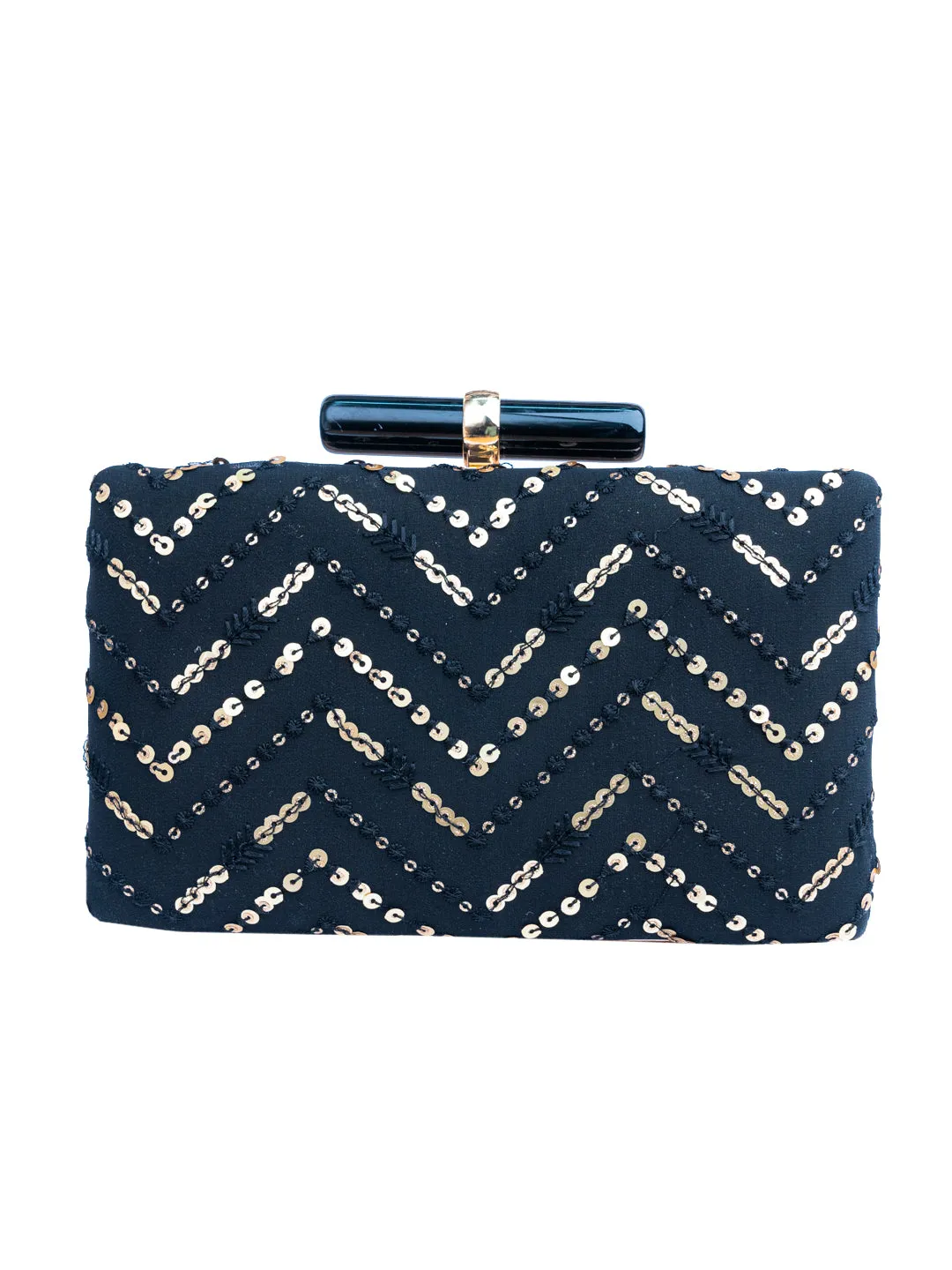 NR By Nidhi Rathi Black Gold-Toned Embellished Box Clutch