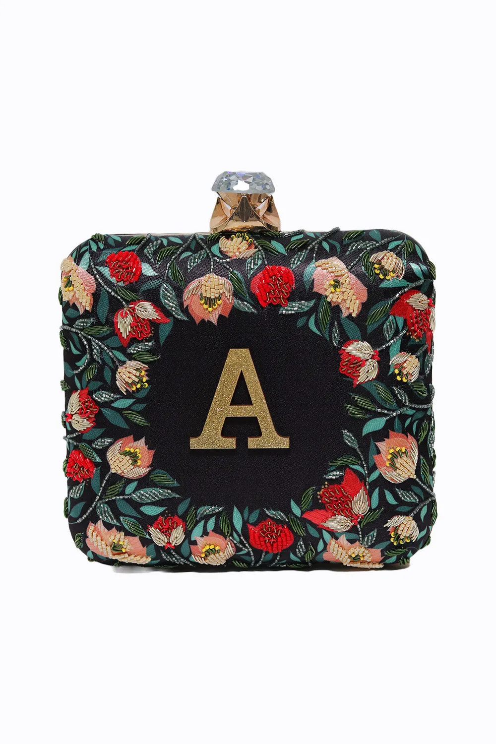 NR By Nidhi Rathi Black Red Embellished Embroidered Box Clutch