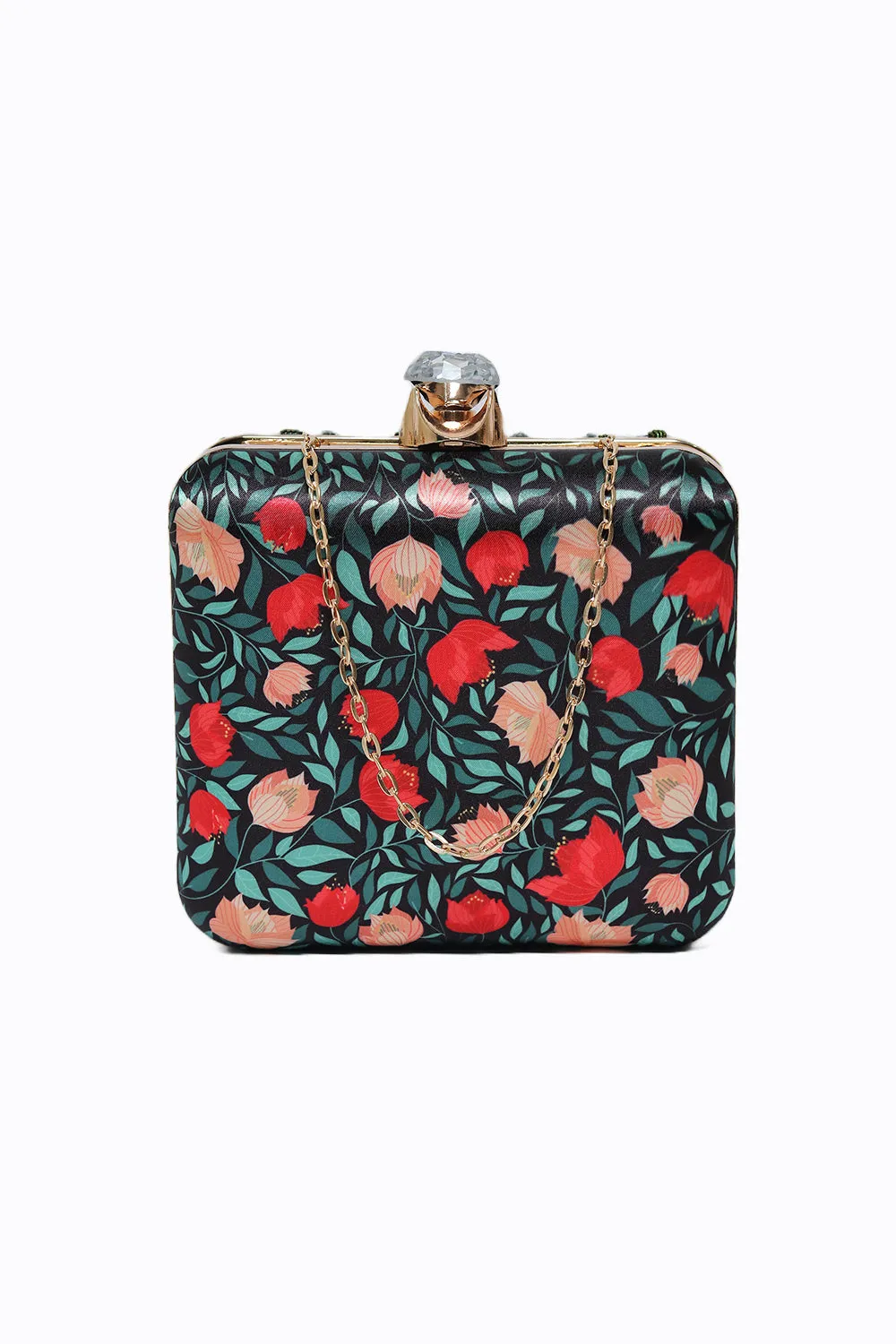 NR By Nidhi Rathi Black Red Embellished Embroidered Box Clutch
