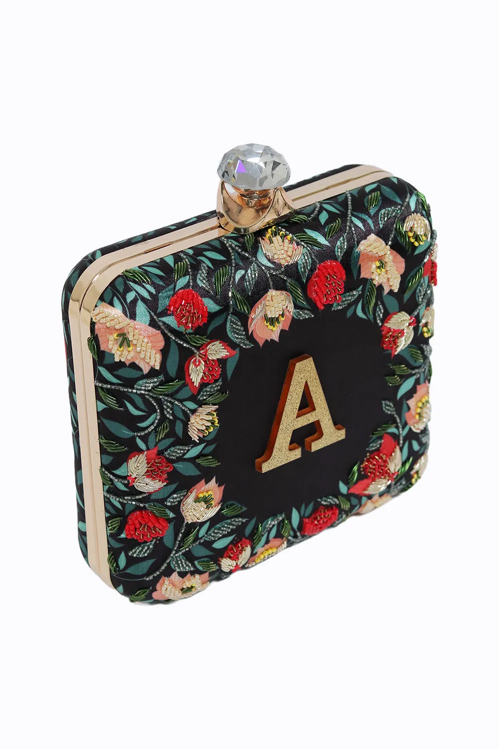 NR By Nidhi Rathi Black Red Embellished Embroidered Box Clutch