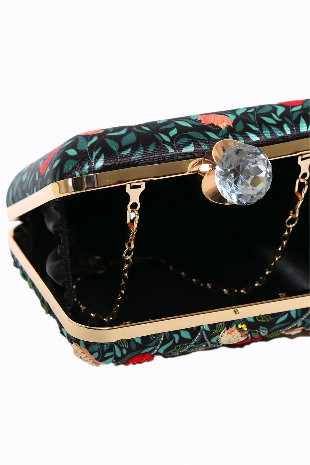NR By Nidhi Rathi Black Red Embellished Embroidered Box Clutch