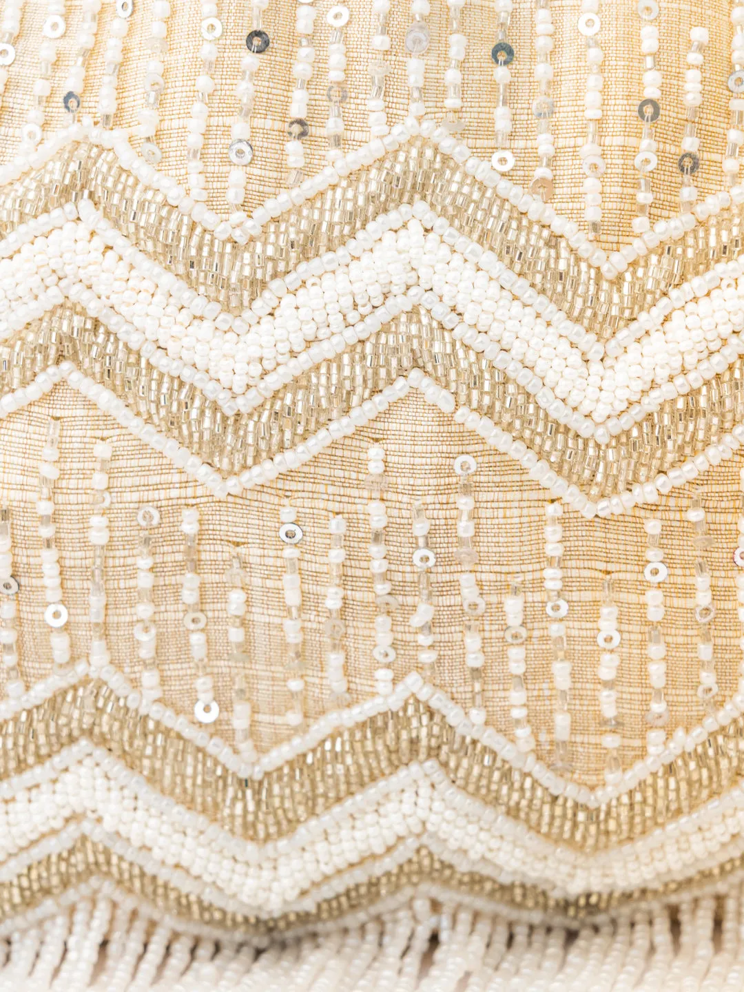 NR By Nidhi Rathi Cream-Coloured Gold-Toned Embellished Potli Clutch