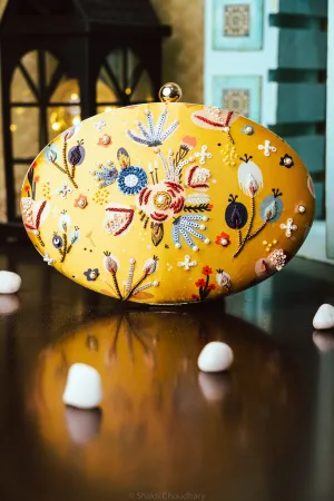 NR By Nidhi Rathi Yellow Red Embellished Box Clutch