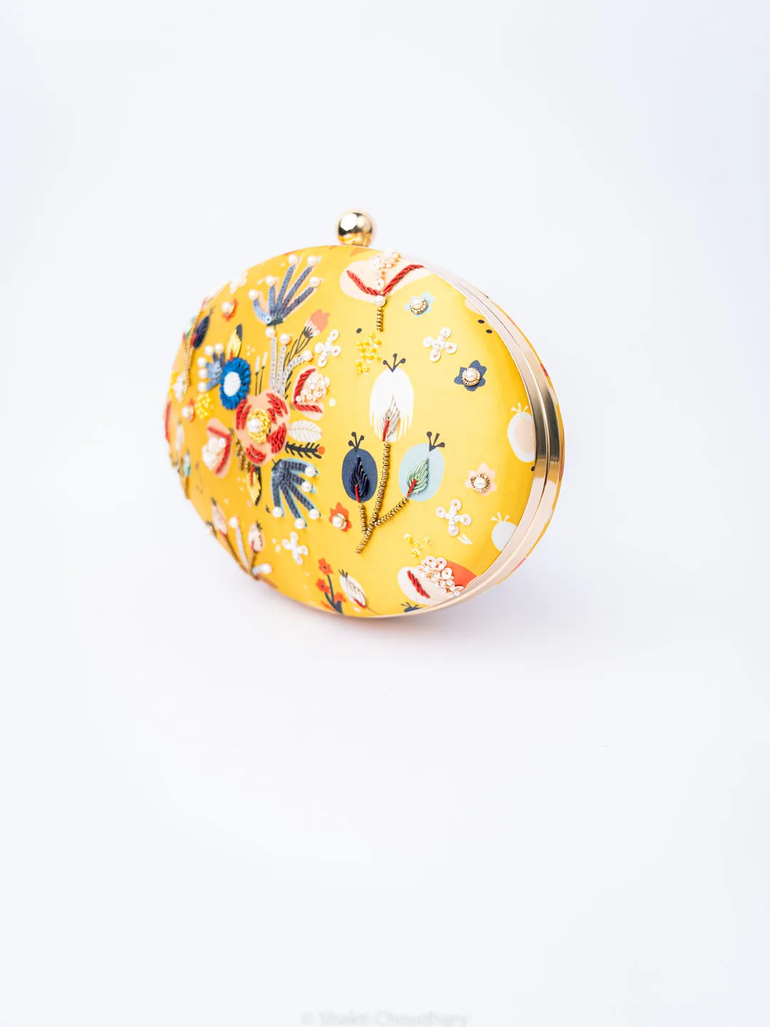 NR By Nidhi Rathi Yellow Red Embellished Box Clutch