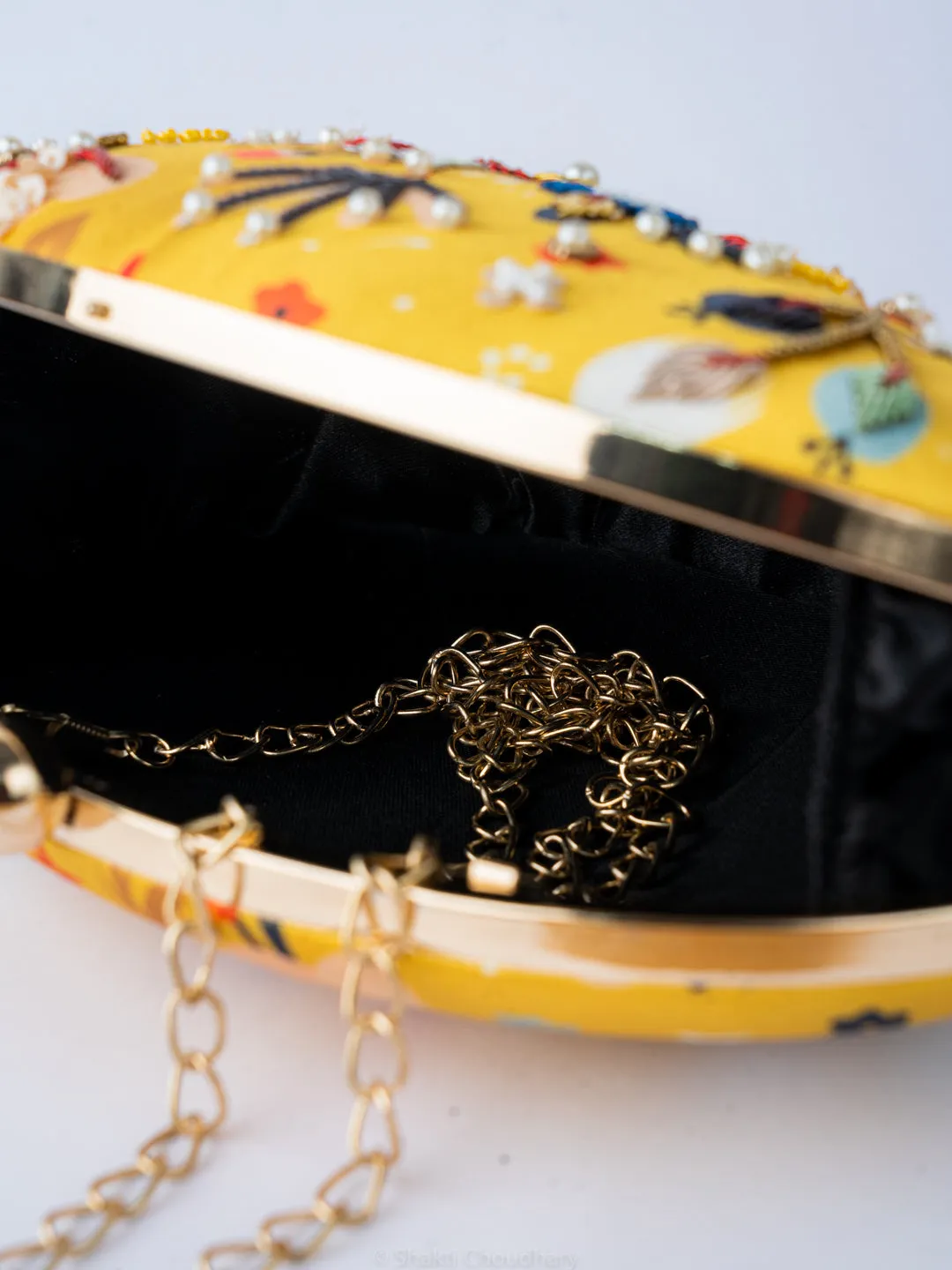 NR By Nidhi Rathi Yellow Red Embellished Box Clutch