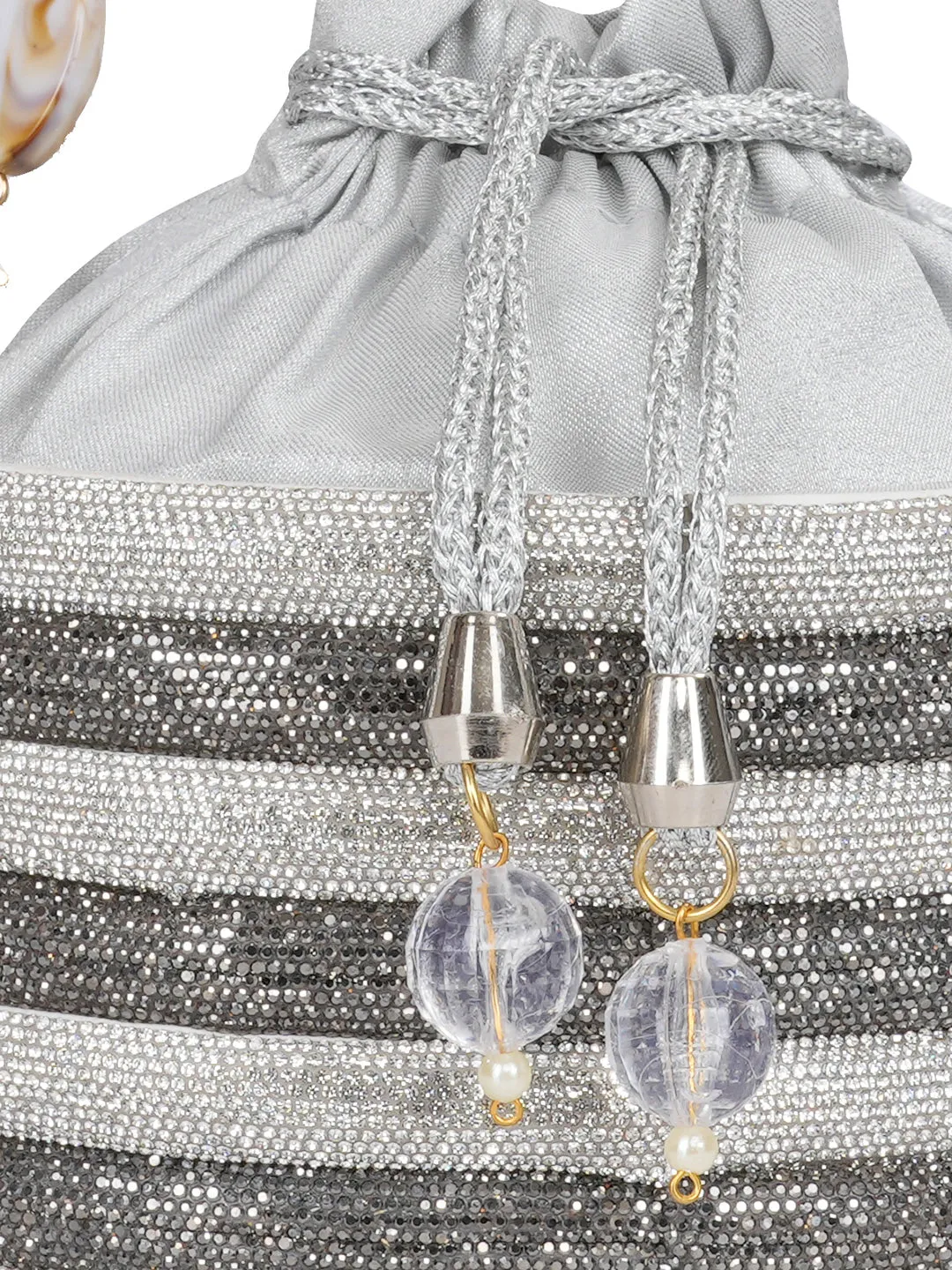 NR Swarovski Studded Silver Bucket Bag