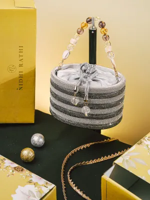 NR Swarovski Studded Silver Bucket Bag
