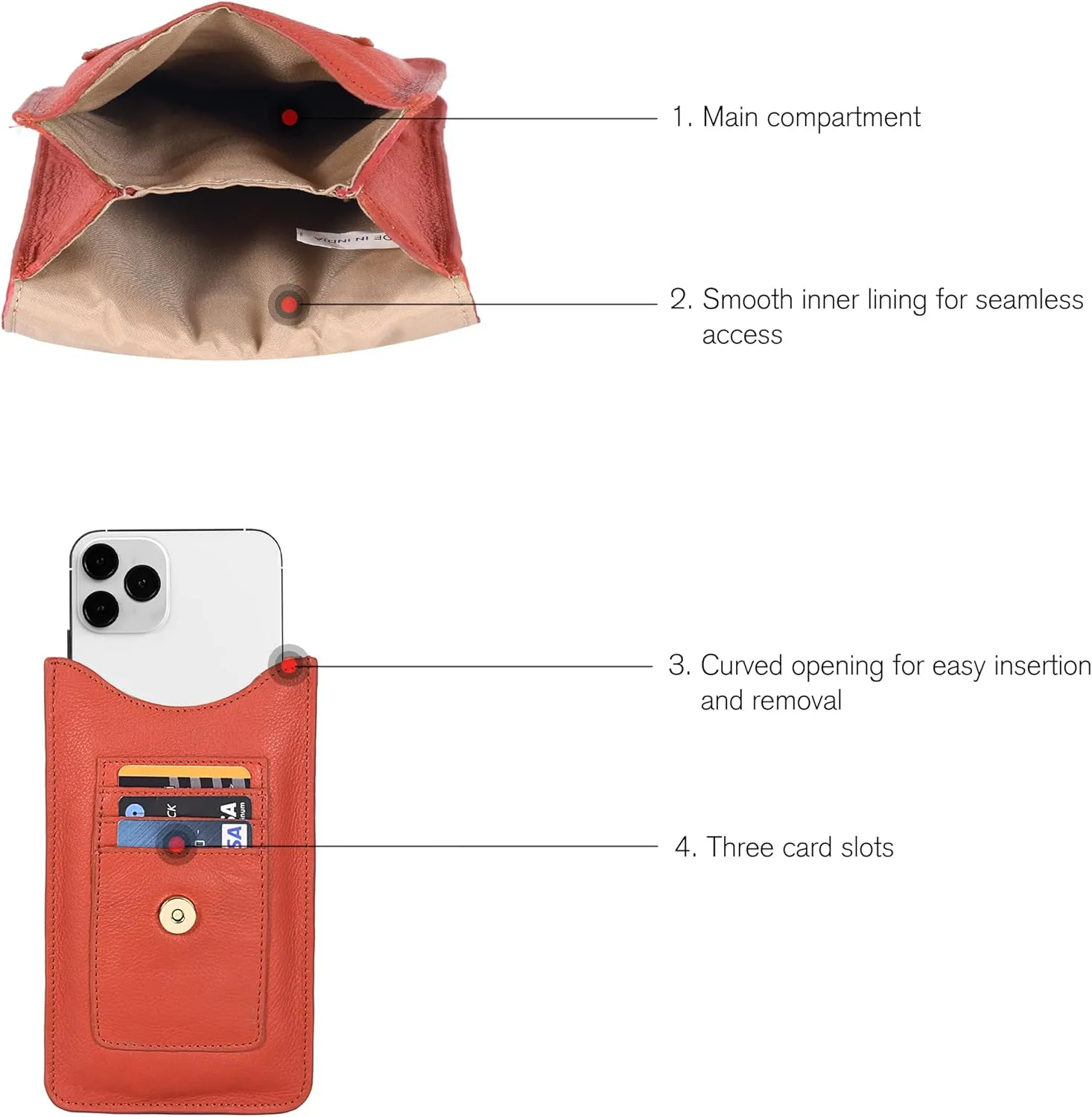 Oak Leathers Small Crossbody Bag For Women - Mini Cell Phone Purse - Crossover Wallet Bag With Adjustable Shoulder Strap