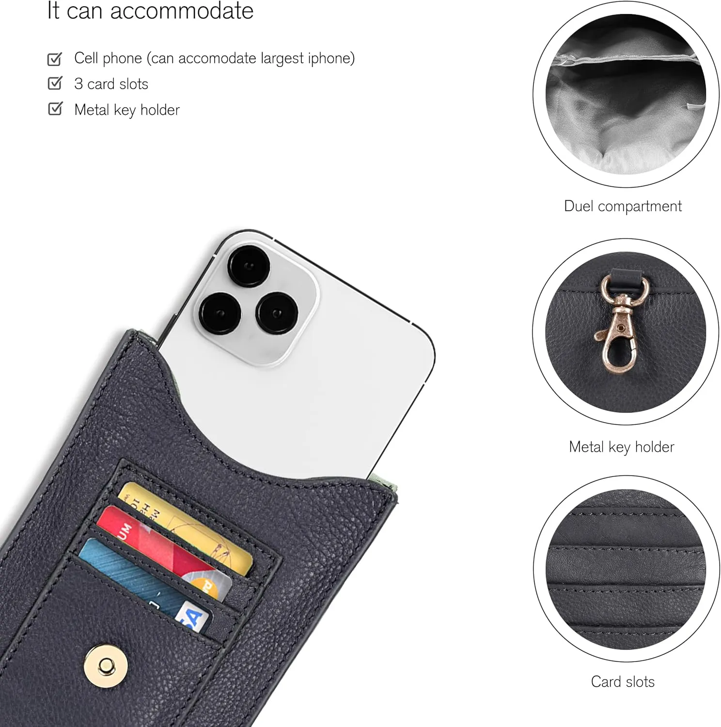 Oak Leathers Small Crossbody Bag For Women - Mini Cell Phone Purse - Crossover Wallet Bag With Adjustable Shoulder Strap