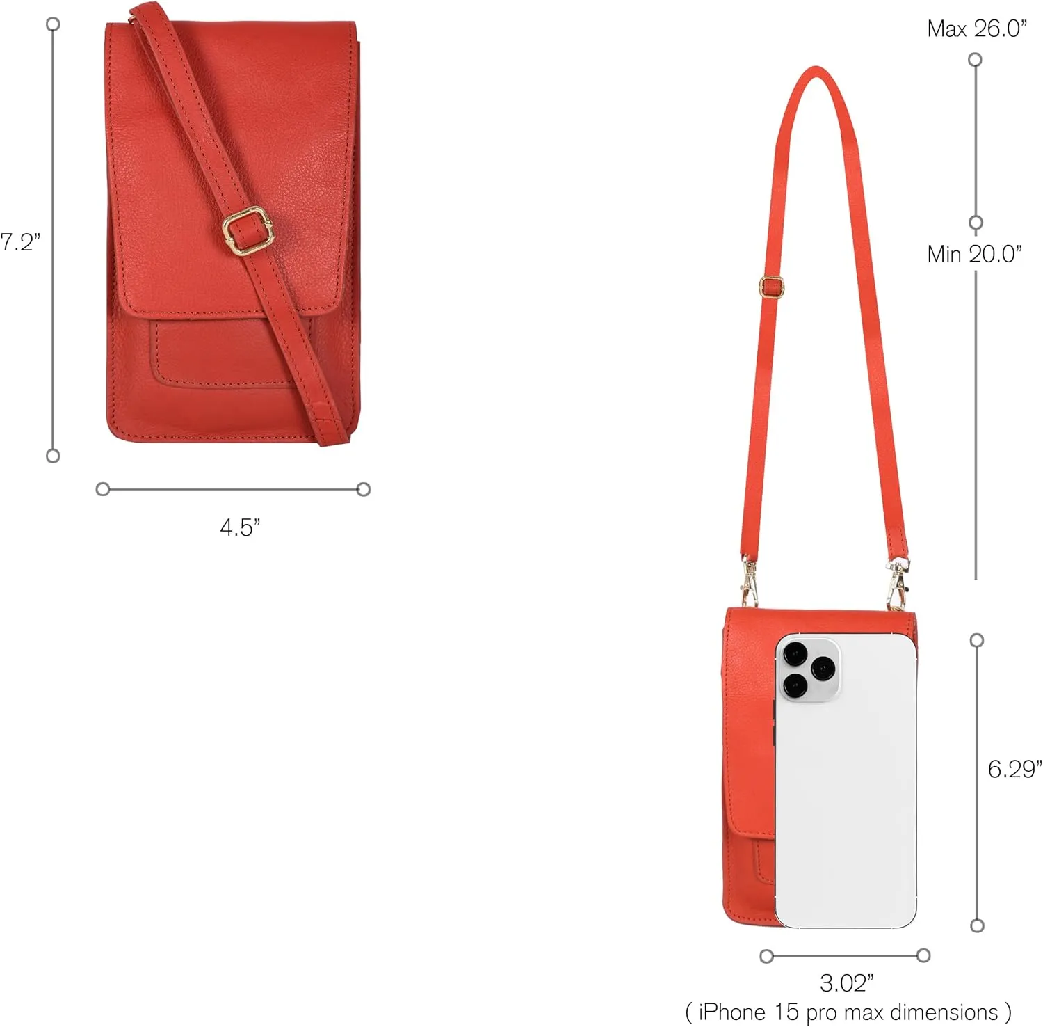 Oak Leathers Small Crossbody Bag For Women - Mini Cell Phone Purse - Crossover Wallet Bag With Adjustable Shoulder Strap