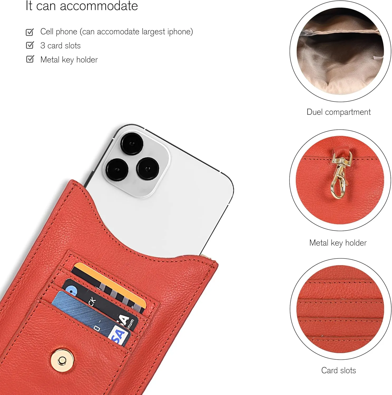 Oak Leathers Small Crossbody Bag For Women - Mini Cell Phone Purse - Crossover Wallet Bag With Adjustable Shoulder Strap