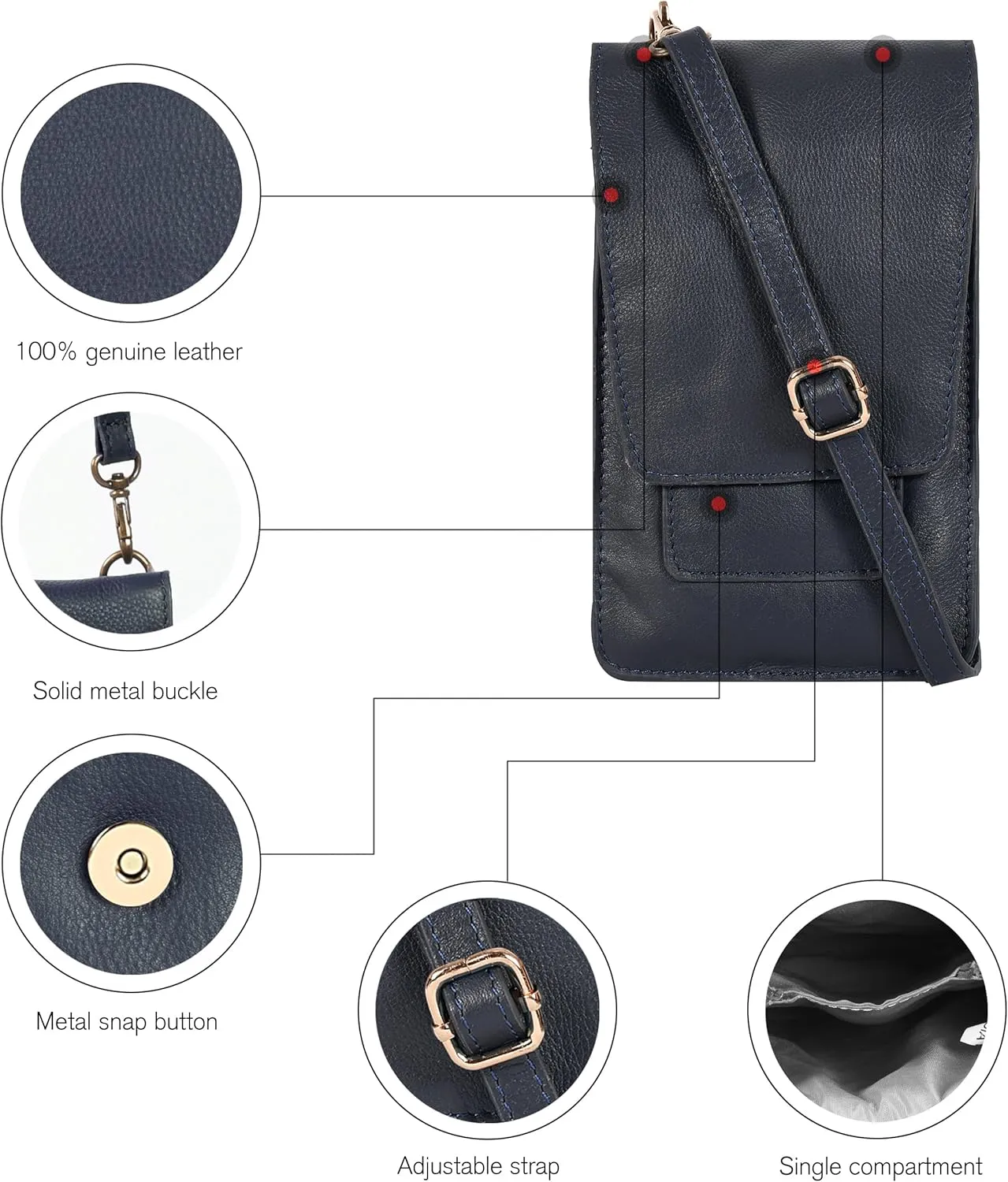 Oak Leathers Small Crossbody Bag For Women - Mini Cell Phone Purse - Crossover Wallet Bag With Adjustable Shoulder Strap