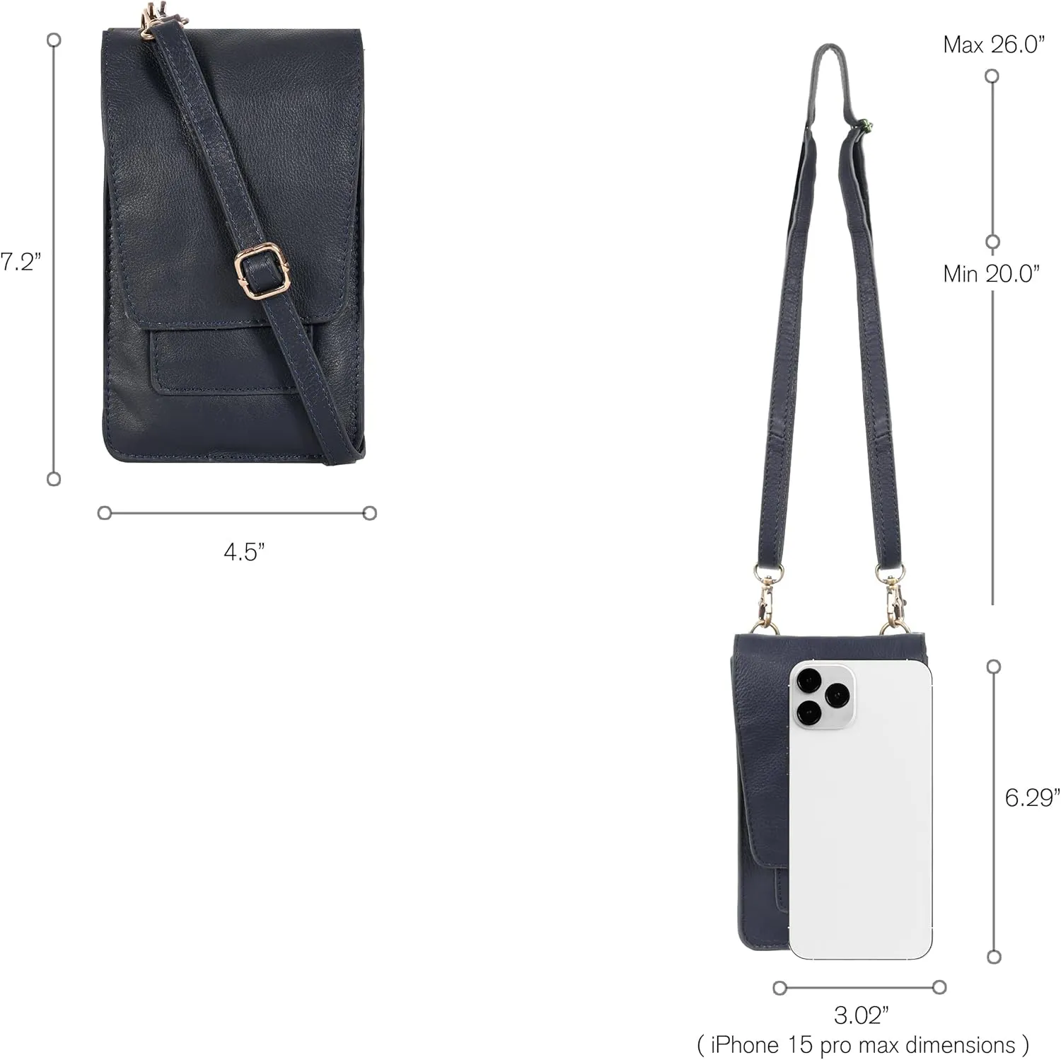 Oak Leathers Small Crossbody Bag For Women - Mini Cell Phone Purse - Crossover Wallet Bag With Adjustable Shoulder Strap