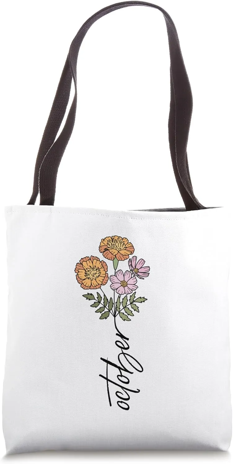 October Birth Month Flower Cosmos Marigold Tote Bag