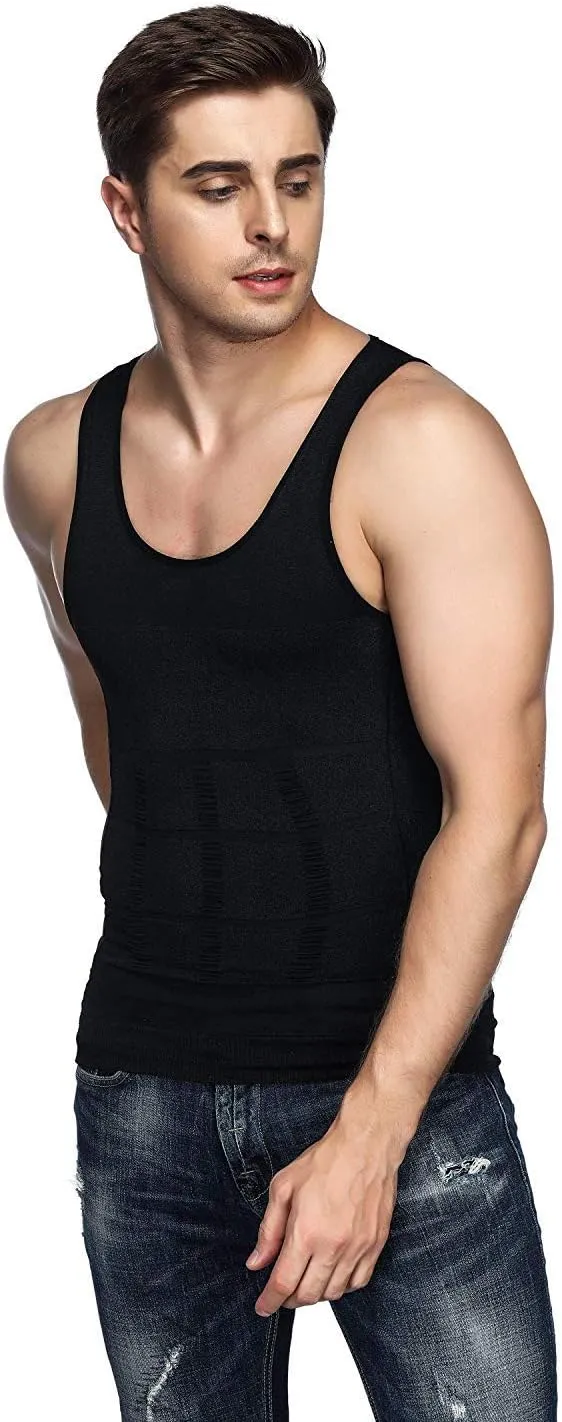 Odoland Mens 3 Pack Body Shaper Slimming Tummy Vest Thermal Compression Shirt Tank Top Shapewear