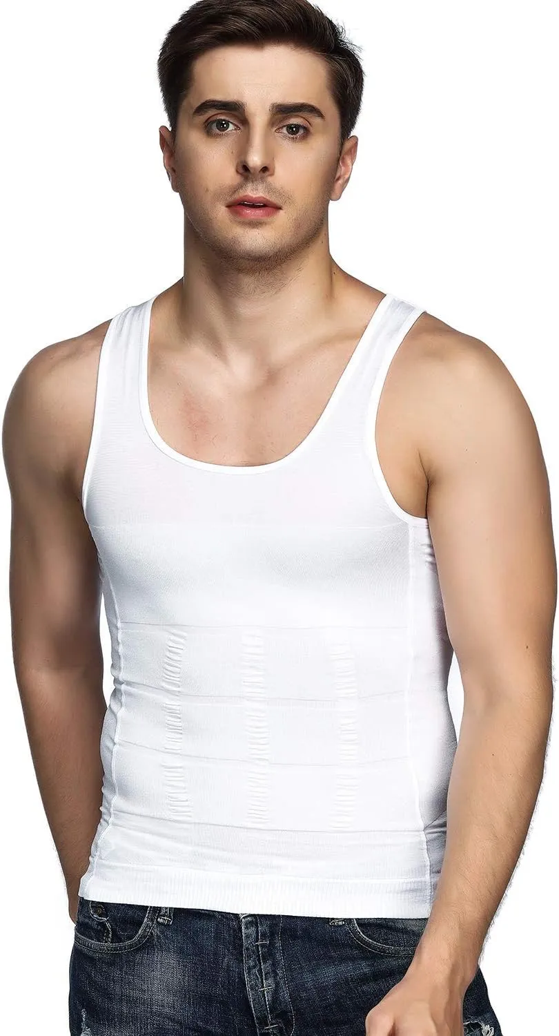 Odoland Mens 3 Pack Body Shaper Slimming Tummy Vest Thermal Compression Shirt Tank Top Shapewear