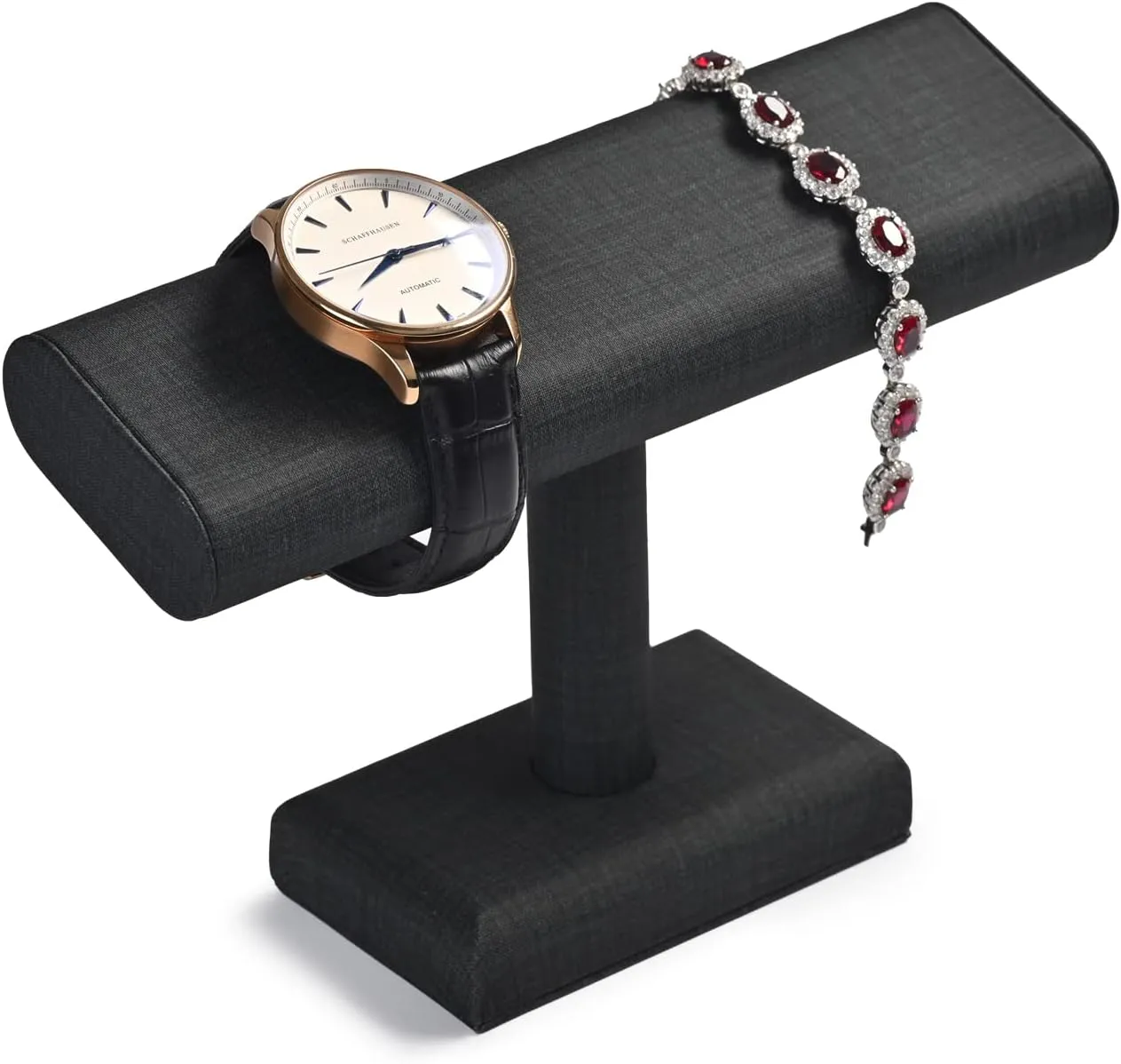 Oirlv Premium Leather Watch Display Stand T-bar Showcase Jewelry Display Holder Home Chain Bracelet Bangle Organizer (Black)