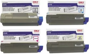OKI Toner Set for C610 Series Printers. Full Set of 4 Genuine OKI Toner Cartridges. 44315301 Yellow, 44315302 Magenta, 44315303 Cyan, 44315304 Black. Type C15 - 6K Yield on colors, 8K Yield on Black