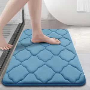 OLANLY Memory Foam Bath Mat Rug 24x16, Soft and Absorbent Bathroom Rugs, Non-Slip, Comfortable, Machine Washable Bath Carpet for Bathroom Floor, Tub, Shower and Home Decor Accessories, Blue