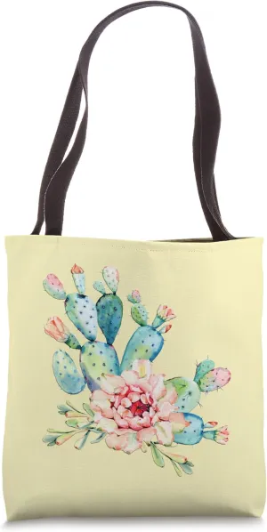 Opuntia Desert Flower Prickly Pears Watercolor Graphics Tote Bag