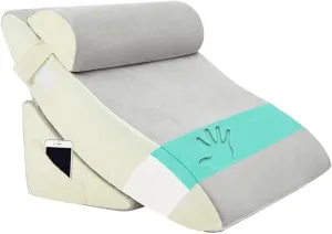 Orthopedic Bed Wedge Pillow Set - Adjustable Memory Foam for Post-Surgery Neck and Back Pain Relief Heartburn Acid Reflux Reading Sleeping Support (Light Gray)