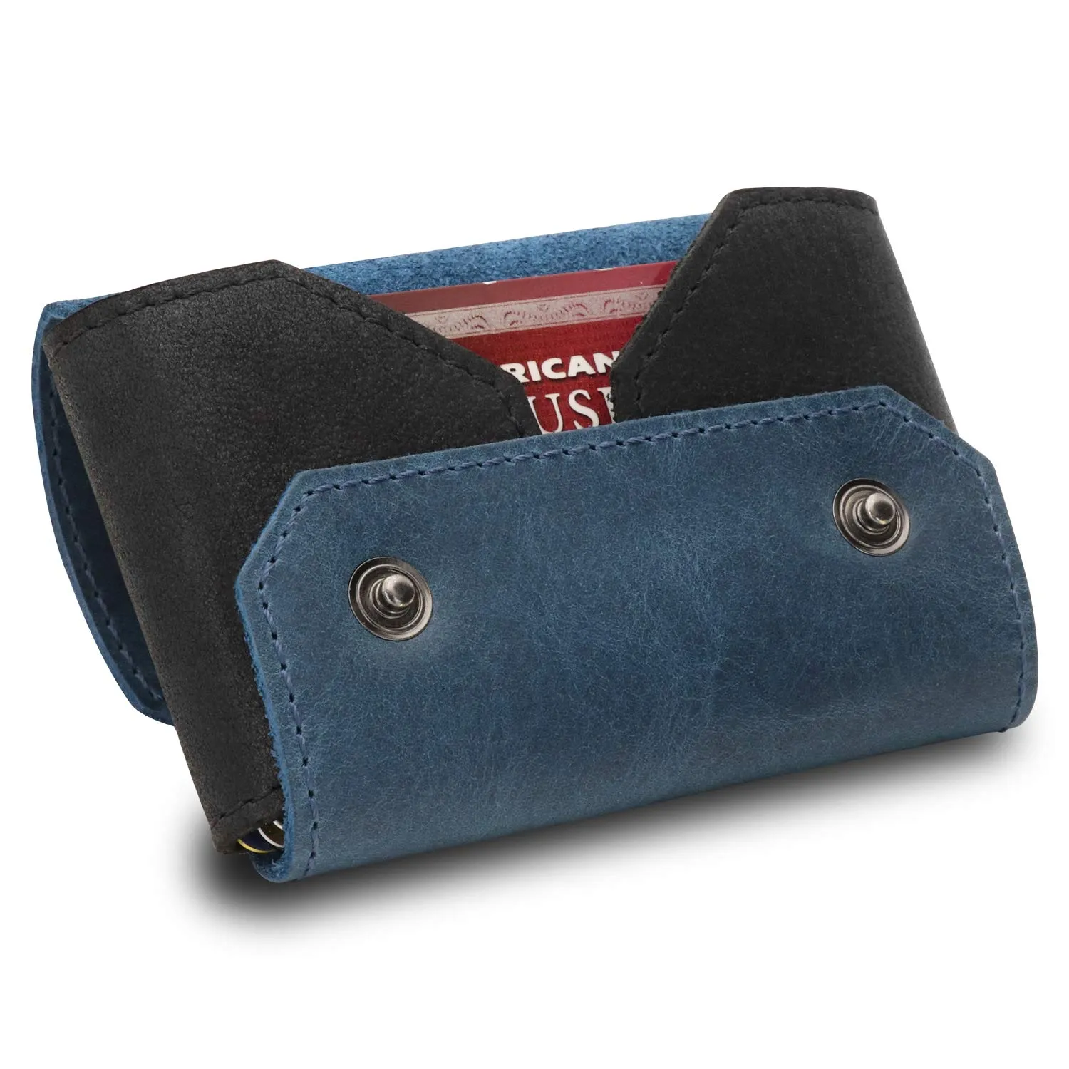 Otto Angelino Genuine Leather Credit and Business Card Case with Snap Fastener Closure - Unisex