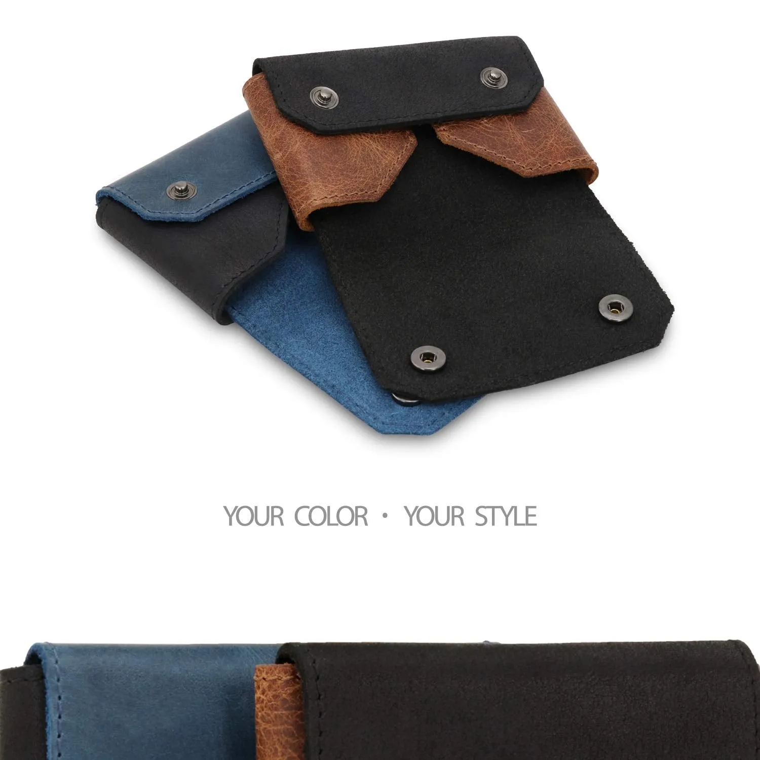 Otto Angelino Genuine Leather Credit and Business Card Case with Snap Fastener Closure - Unisex