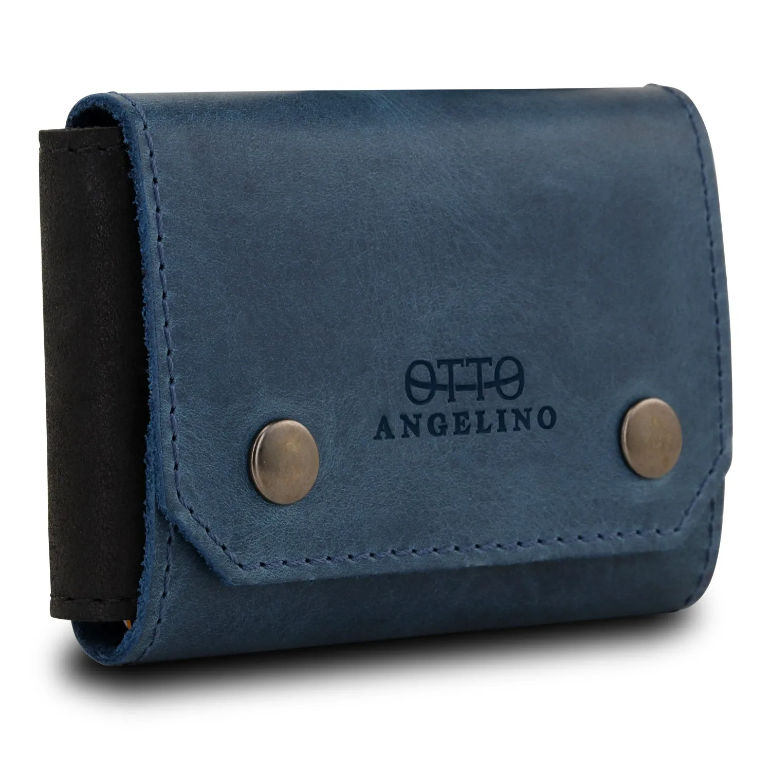 Otto Angelino Genuine Leather Credit and Business Card Case with Snap Fastener Closure - Unisex