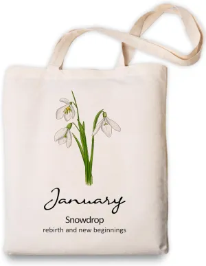 OUZ Birthday Flower Canvas Tote Bag, Birth Month Flower Personalized Gift for Her Mom Friend Birthday Graduation Christmas