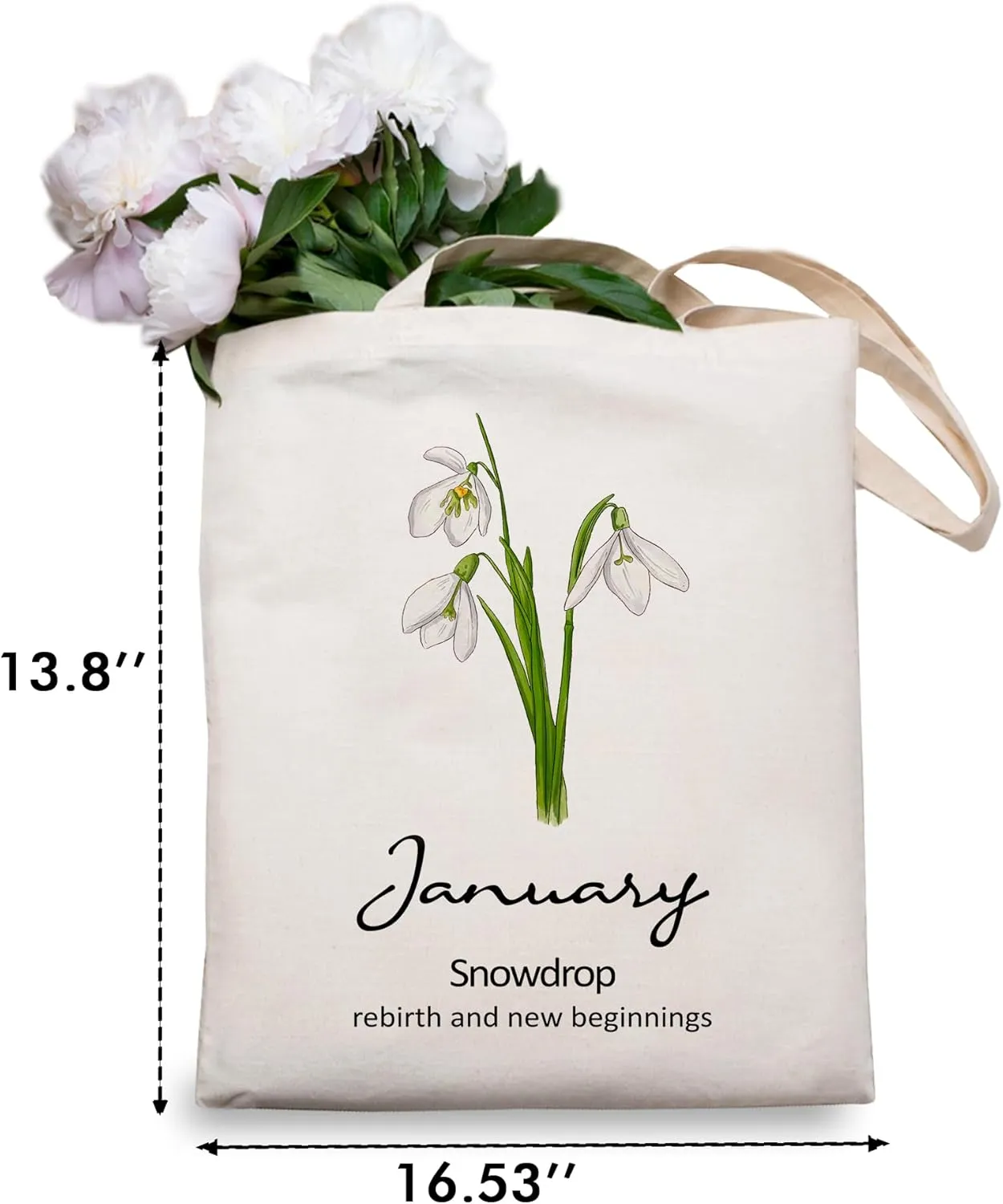 OUZ Birthday Flower Canvas Tote Bag, Birth Month Flower Personalized Gift for Her Mom Friend Birthday Graduation Christmas