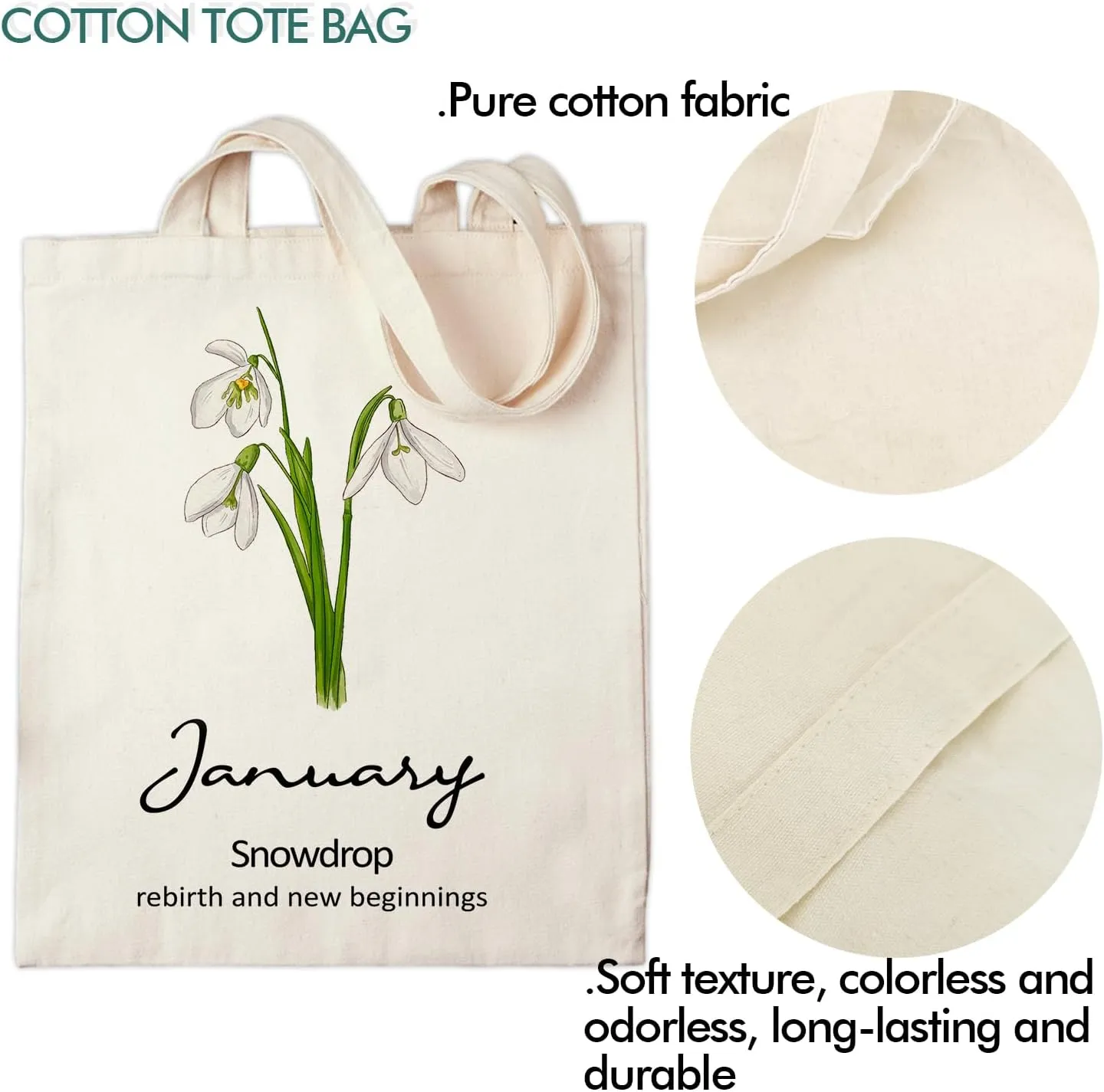 OUZ Birthday Flower Canvas Tote Bag, Birth Month Flower Personalized Gift for Her Mom Friend Birthday Graduation Christmas