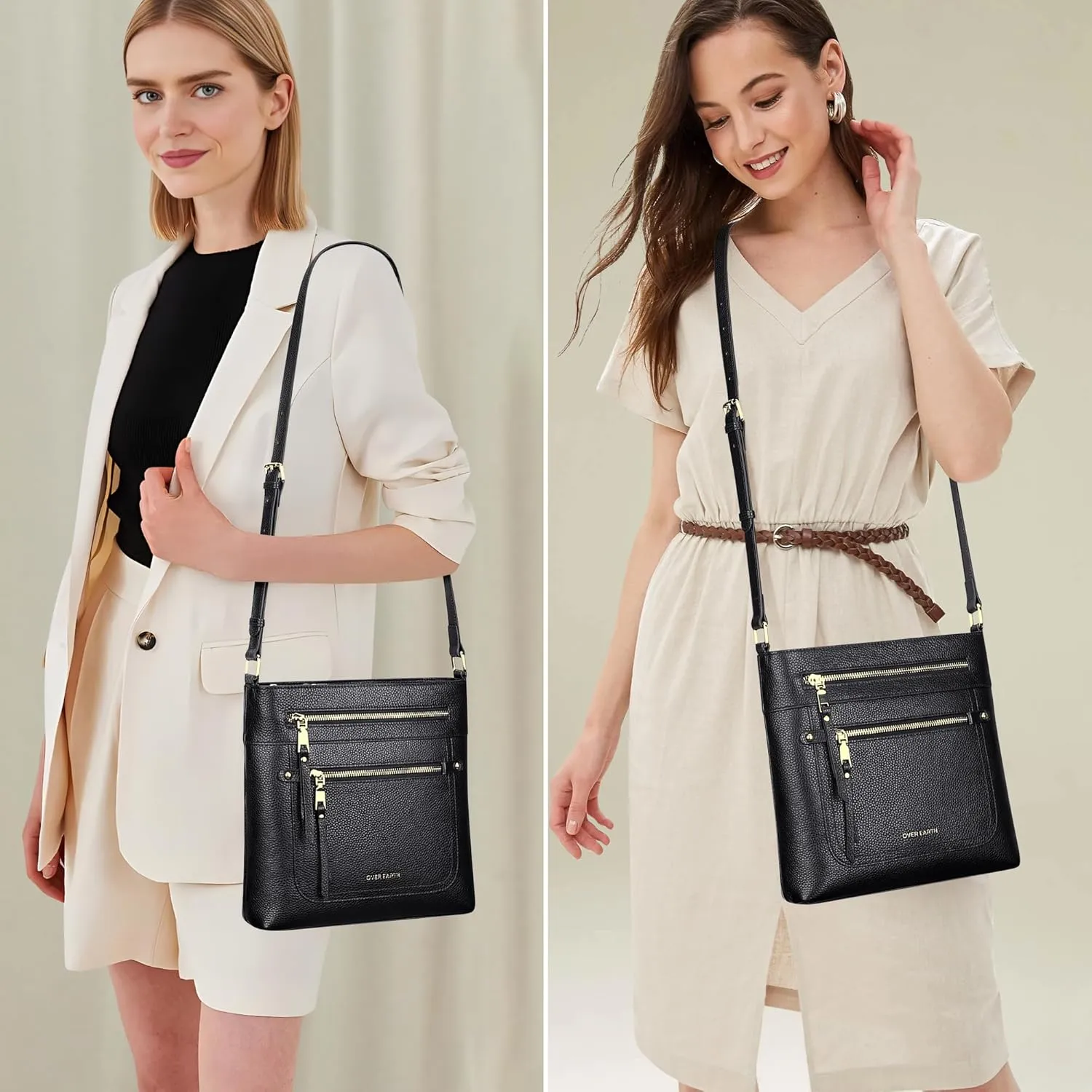 Over Earth Crossbody Bags for Women Leather Purses for Ladies with Multiple Pockets