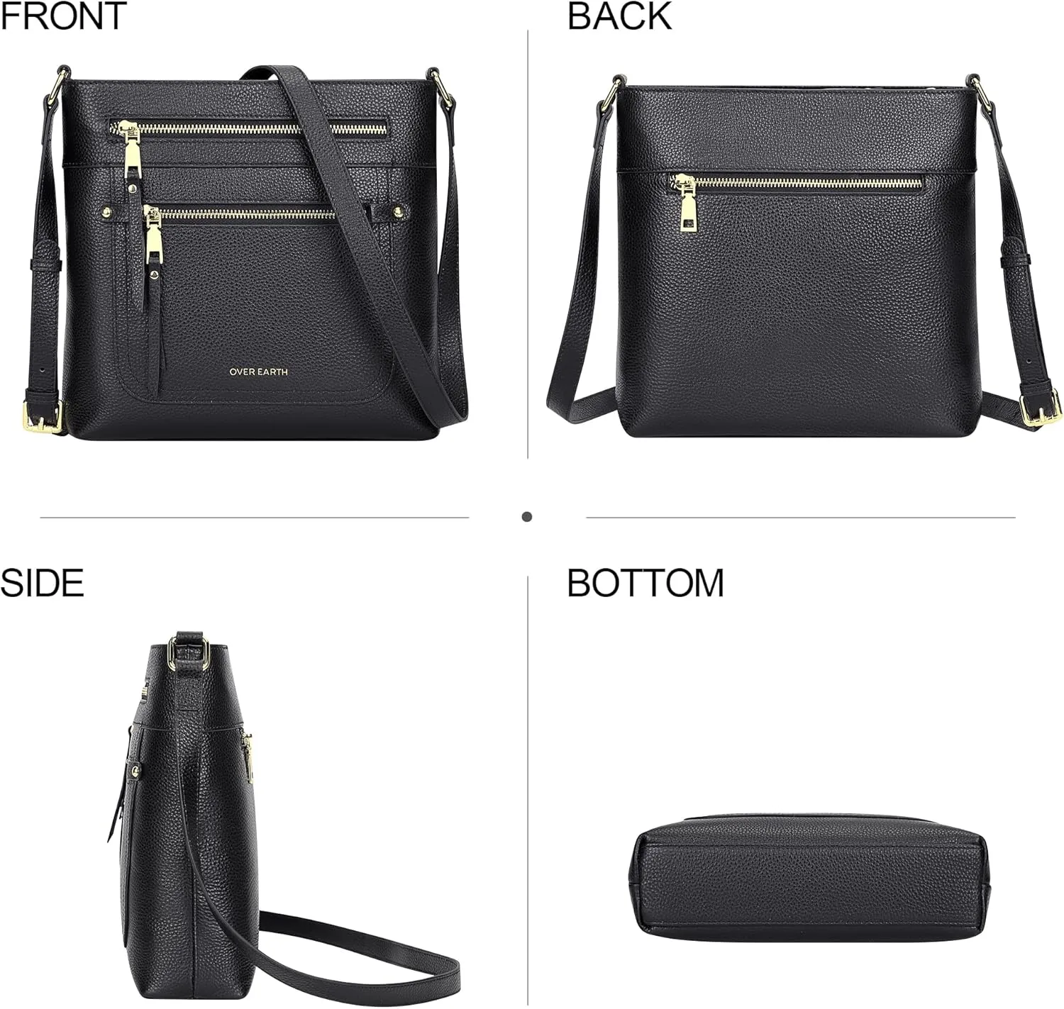 Over Earth Crossbody Bags for Women Leather Purses for Ladies with Multiple Pockets