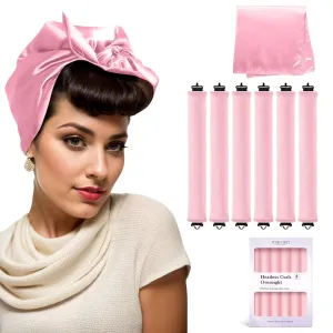 Overnight Hair Curlers Heatless Curls - 6 Pcs No Heat Blowout Curling Rods to Sleep In with Satin Hair Scarf