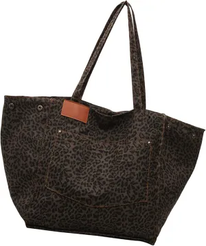 Oversized Leopard Print Shoulder Bags for Women, Soft Beach Tote Purse Handbag Canvas Large Capacity Travel Shopping Satchel