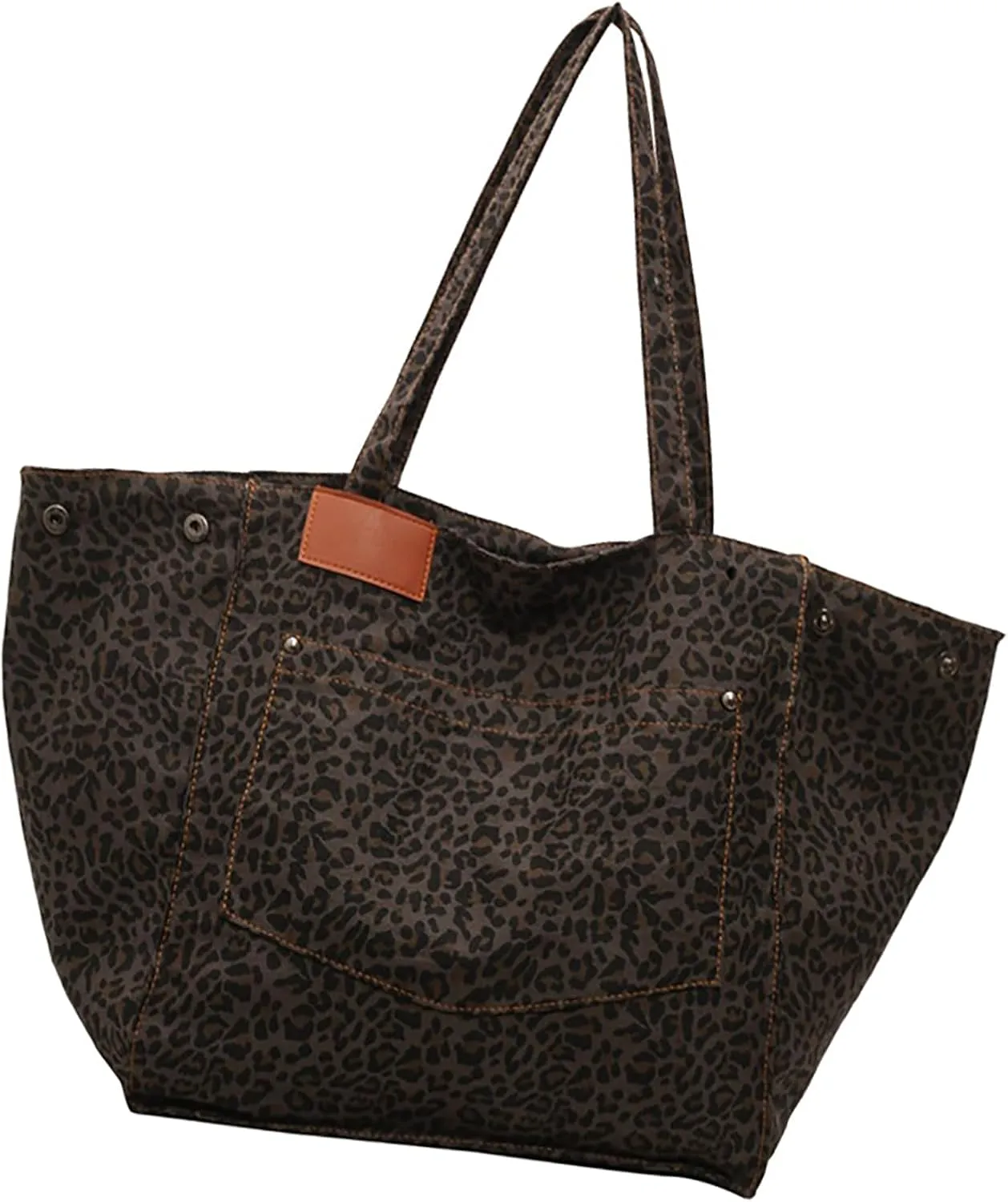 Oversized Leopard Print Shoulder Bags for Women, Soft Beach Tote Purse Handbag Canvas Large Capacity Travel Shopping Satchel