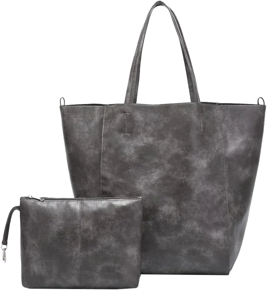 Oversized Work Tote Bag for Women Soft PU Leather Shoulder Satchel Messenger Bag Handbag Travel Purse 2pcs