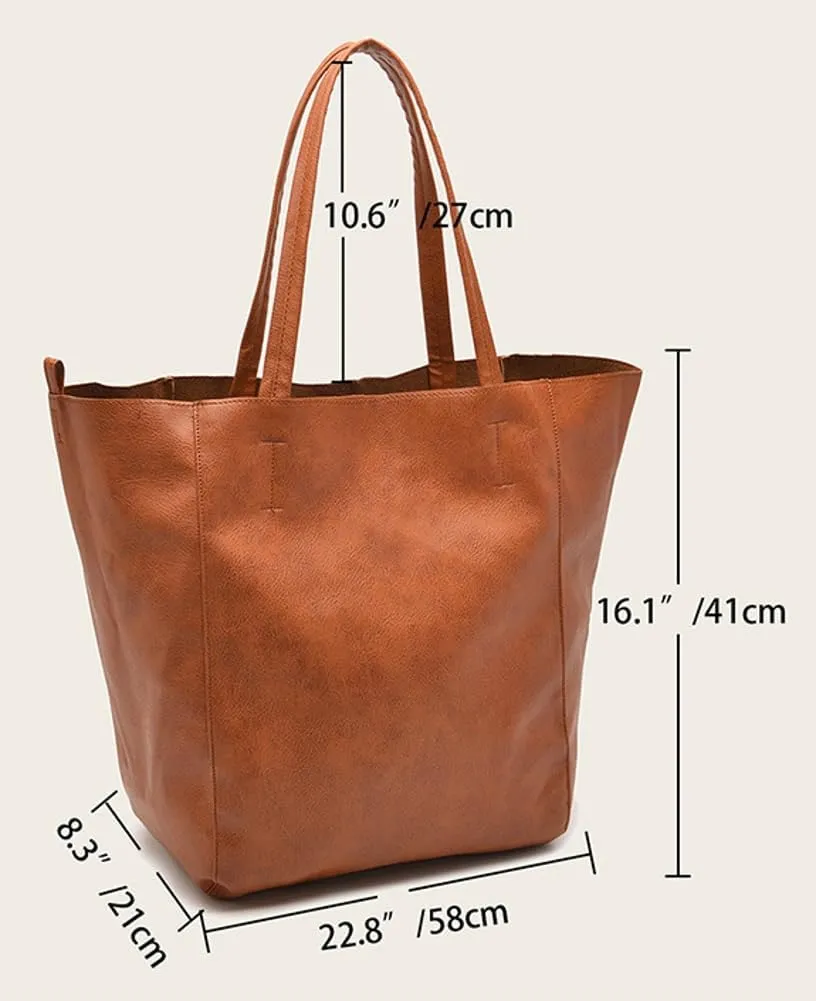 Oversized Work Tote Bag for Women Soft PU Leather Shoulder Satchel Messenger Bag Handbag Travel Purse 2pcs