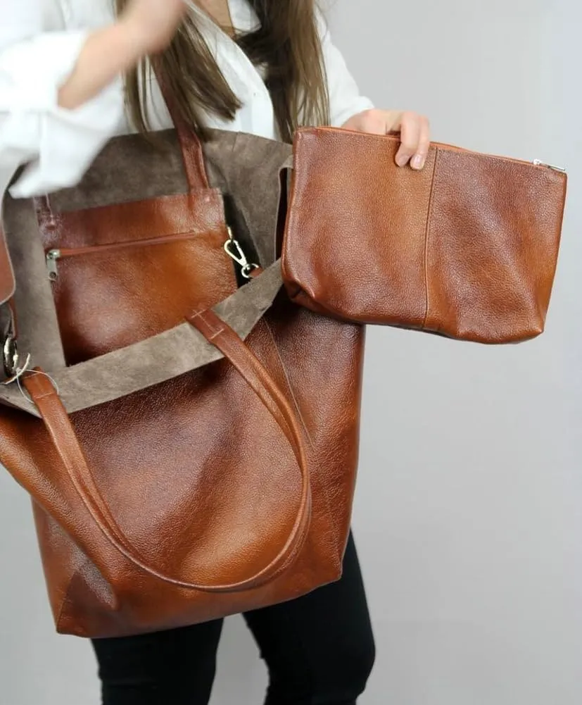 Oversized Work Tote Bag for Women Soft PU Leather Shoulder Satchel Messenger Bag Handbag Travel Purse 2pcs