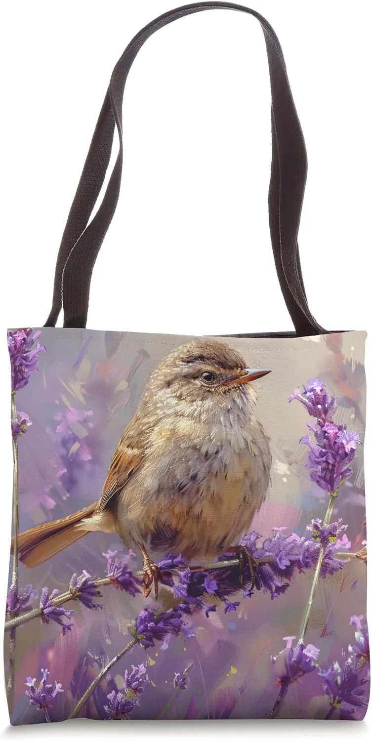 Pacific Wren Bird Lover Floral Van Gogh Style Lavender Tote Bag