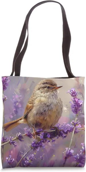 Pacific Wren Bird Lover Floral Van Gogh Style Lavender Tote Bag