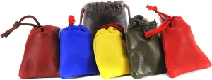 PACK of 6: Chalk Factory Multiple use Lambskin Leather Pouch with Drawstrings: (Size : 7 cm X 9 cm) (Multi Color)
