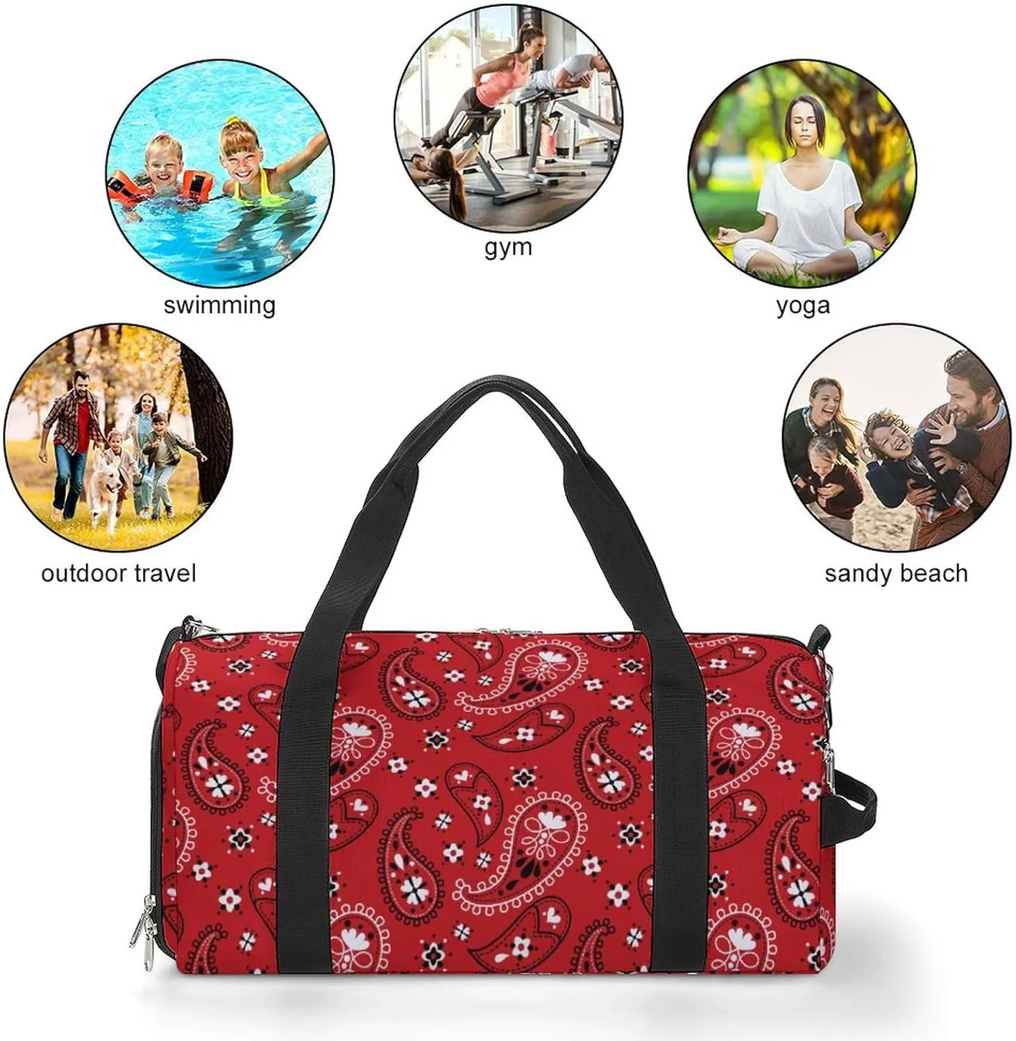 Paisleys-bandana Pattern Sports Tote Gym Bag for Women Men, Overnight Bag with Shoe Compartment Water Resistant