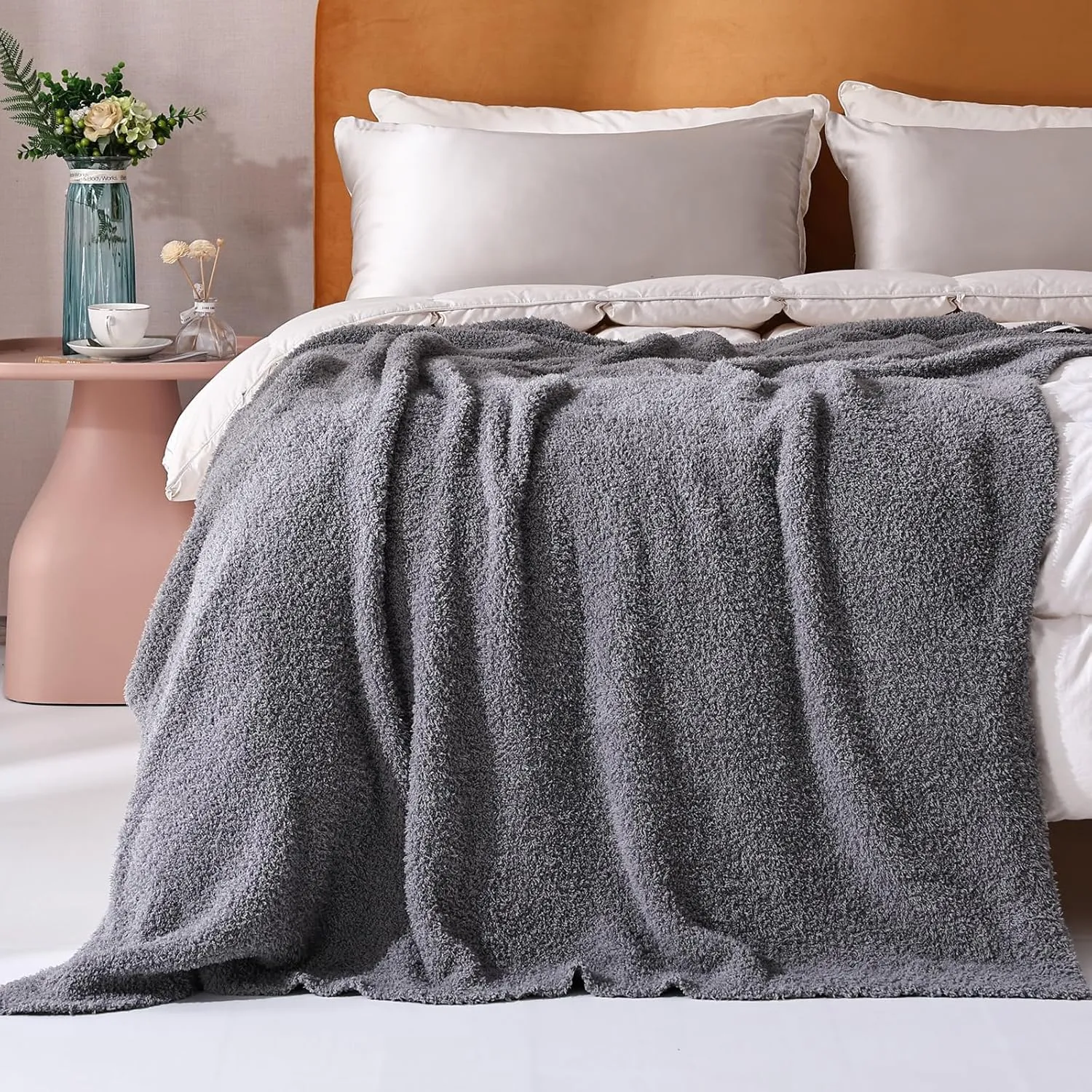 Panku Ultra Soft Cozy Knit Throw Blanket for Couch and Bed, Knitted Luxury Cozy Warm Fleece Blanket Throw, Plush Fluffy and Fuzzy Blankets for Gift (50x60 Inches, Dove Grey)